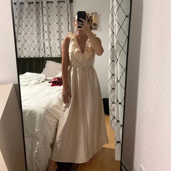 fitted lace wedding dress LORETA Ruffle Maxi Dress – Cream main image 1